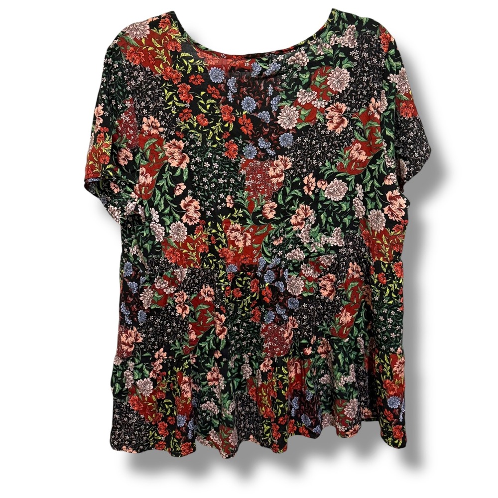 Torrid Black Floral Textured Stretch Rayon Babydoll Top Size 0 L 12 NEW - Picture 6 of 9